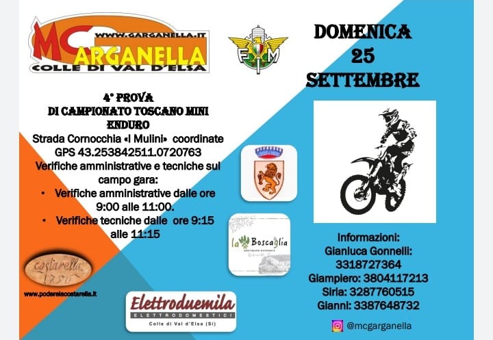 Comunicazione integrazione Somma iscrizione gara Campionato Toscano Mini Enduro 25 settembre